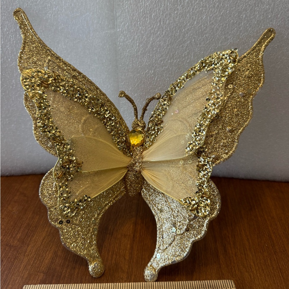 Gold Glitter Butterfly clip on ornament